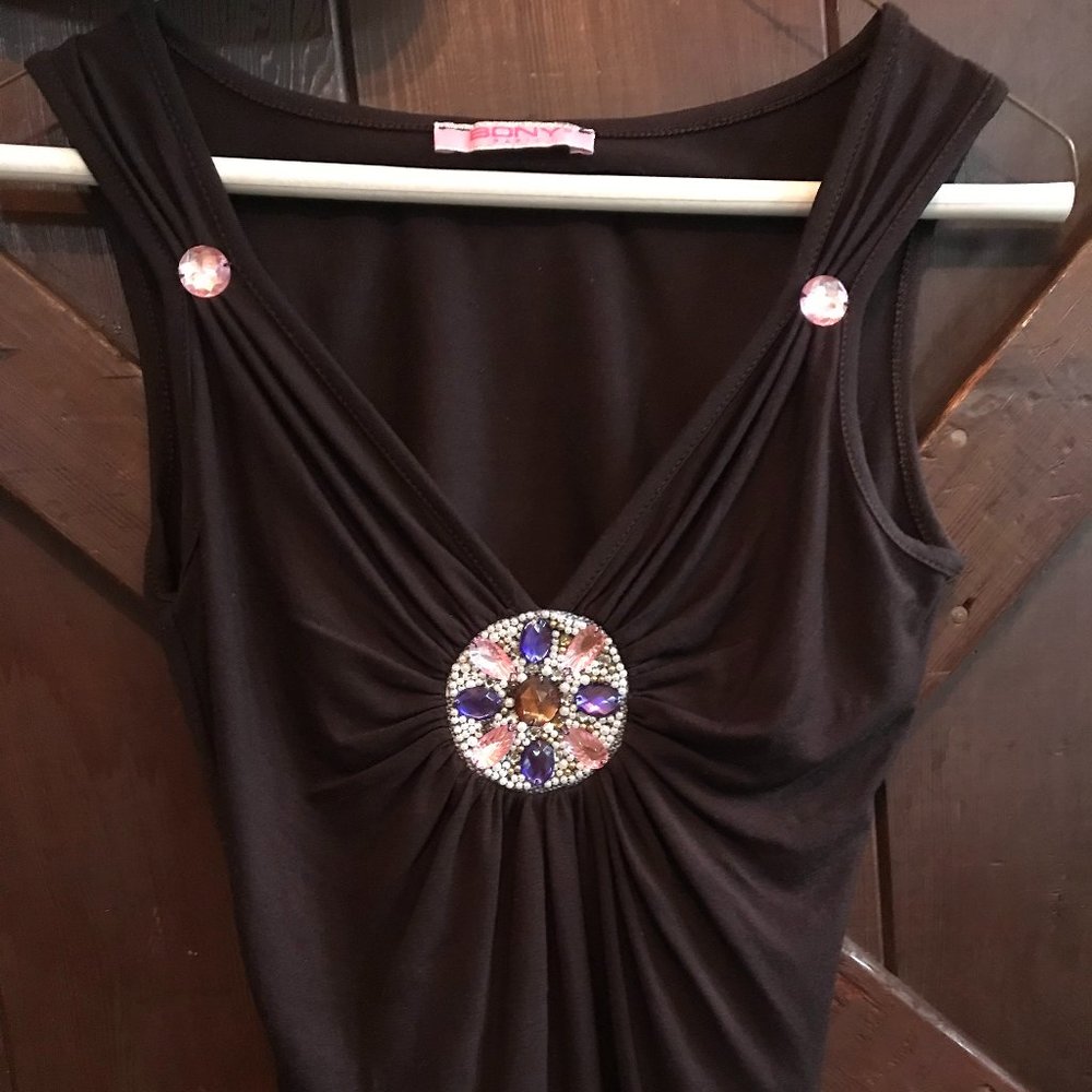 BONY Paris Brown and Multi-Jewels Top